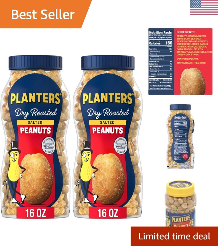 Indulgent Salted Peanuts with Plant-Based Protein – Pack of 2 Jars, 32oz Total