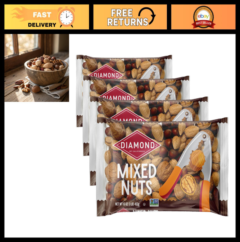 In-Shell Mixed Nuts Variety Pack – 16 oz. Bags (4 Count) – Healthy Snack Option