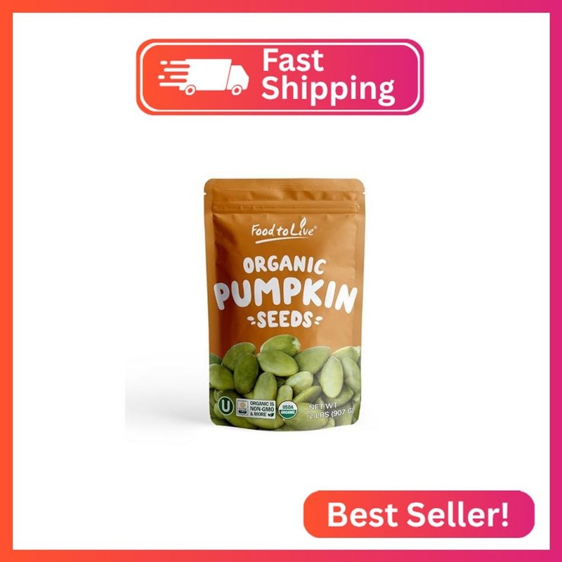 Food to Live Organic Dry Roasted Pumpkin Seed Kernels with Himalayan Salt, 8 Oun