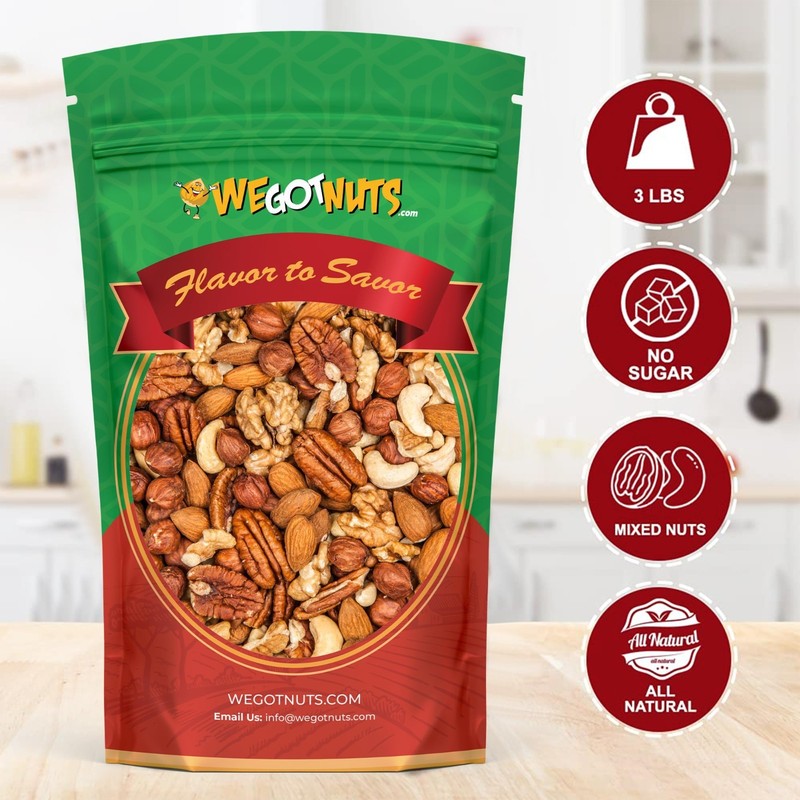 Premium Unsalted Mixed Nuts - Kosher Snack, Cashews, Walnuts, Almonds, Pecans, 3 gallery