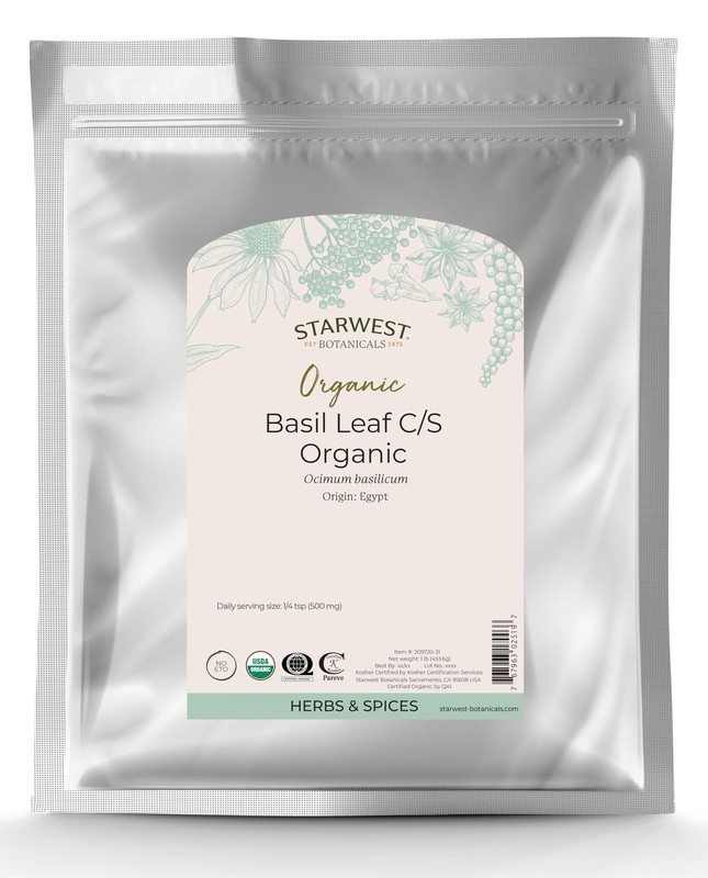 Organic Basil 1 Pound Certified Kosher Ocimum Basilicum Polyfoil Resealable Bag