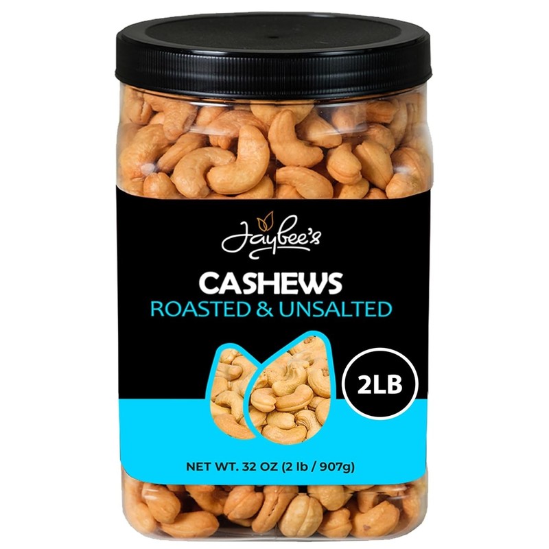 Jaybee's 32 oz Bulk Roasted Unsalted Cashews – Perfect for Gift Giving & Diets gallery