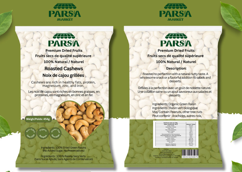 Parsa Market Unsalted Roasted Cashews – Whole Fresh Cashew Nuts, Premium Quality
