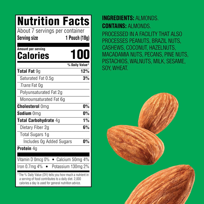 Nuts Whole Almonds 7ct (1-Pack), 100-Calorie Individual Packs, Kosher Certified, gallery