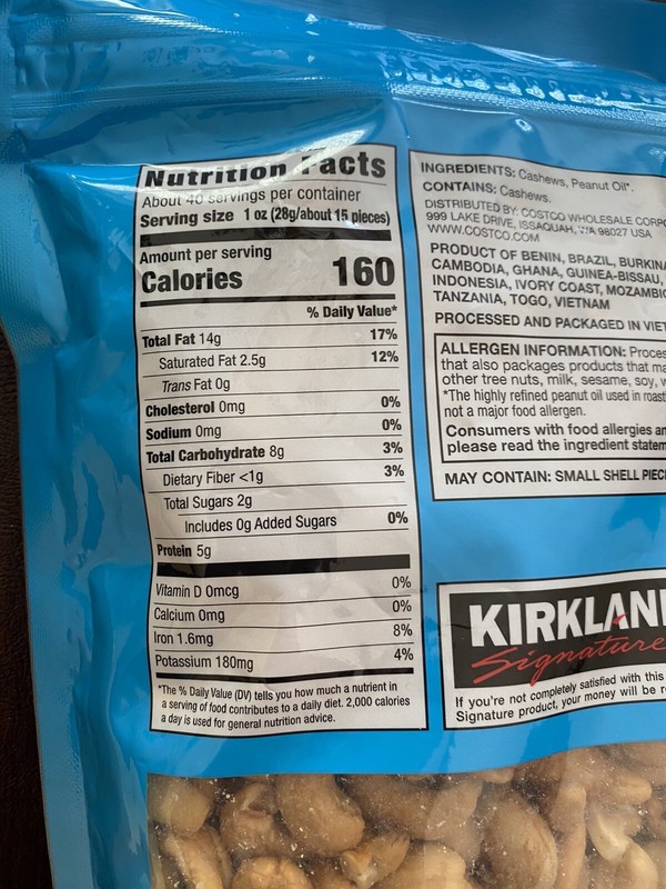 Kirkland Signature Whole Fancy Unsalted Cashews Premium Nuts 2.5 lb Bag gallery