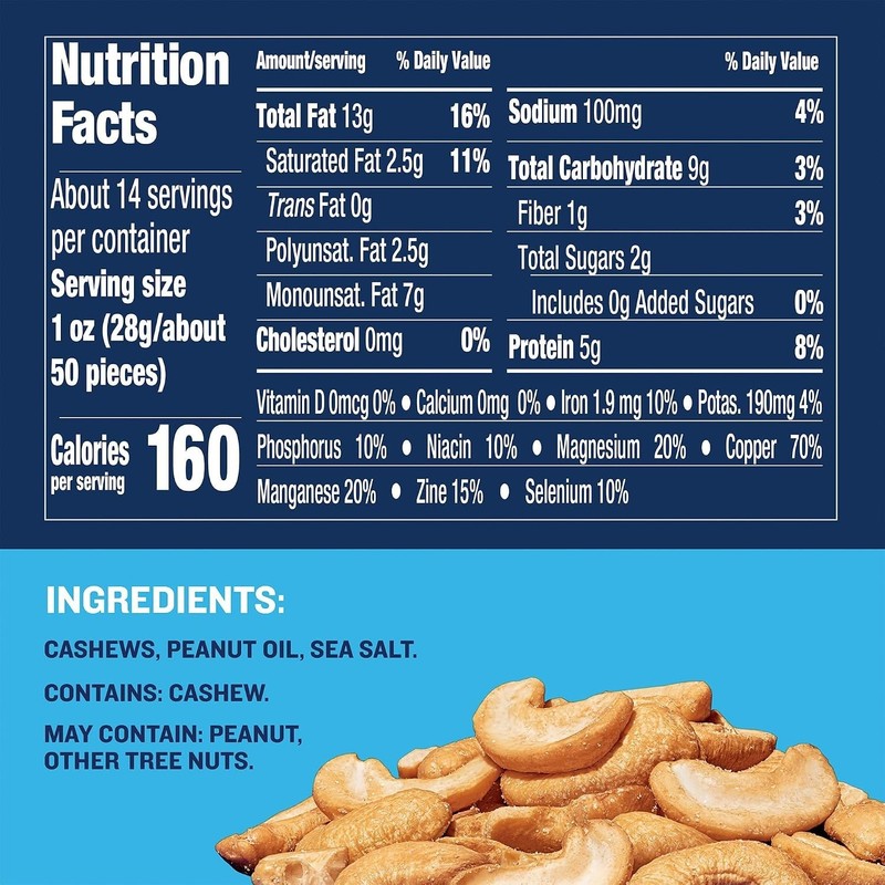 Savory 14 Oz Salted Cashew Halves - Ideal for Snacking or Gameday Treats gallery