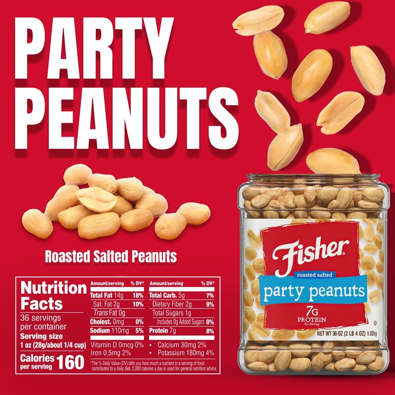 Fisher Party Peanuts 36 oz Resealable Jar – Sea Salt Roasted Cocktail Peanuts... gallery