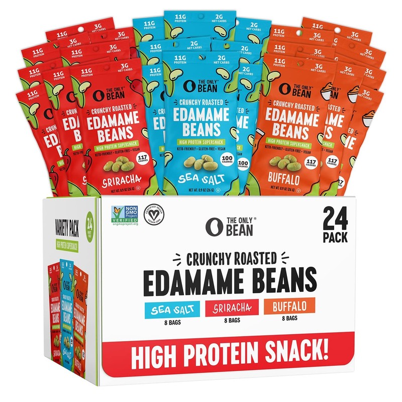 Bean Crunchy Roasted Edamame Snacks - Low Carb, Vegan, 24 Pack 0.9oz