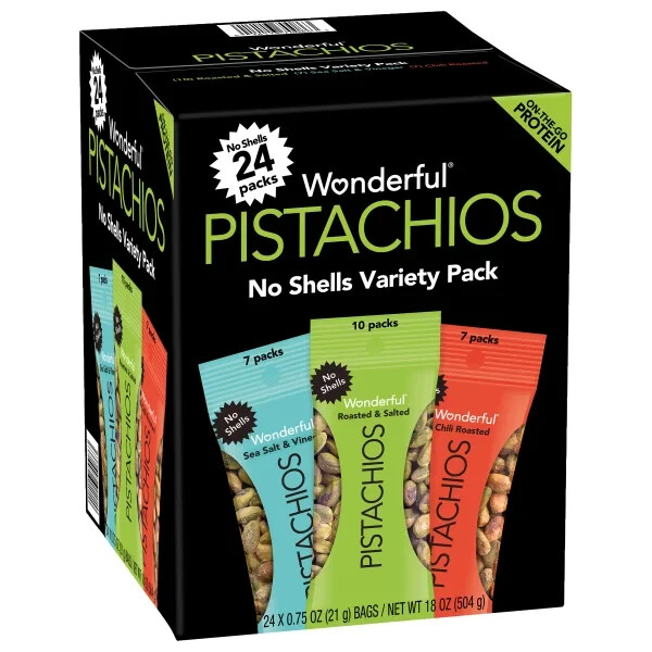 Wonderful Pistachios, No Shell, Variety Pack, .75 oz, 24-count Roasted & Salted