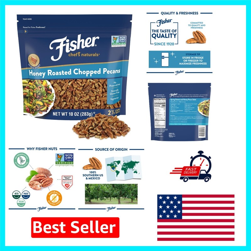 Honey Roasted Chopped Pecans 10oz – Gluten Free Snack & Baking Delight