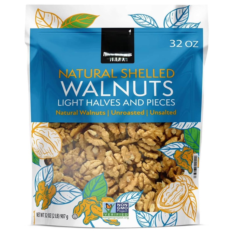 Member Marks Natural Shelled Walnuts – Light Halves & Pieces, 32 oz Resealable