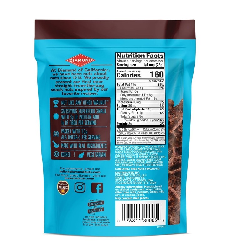 Diamond of California Salted Dark Chocolate Walnut Snack Nuts, 4 oz. (4 Pack) gallery