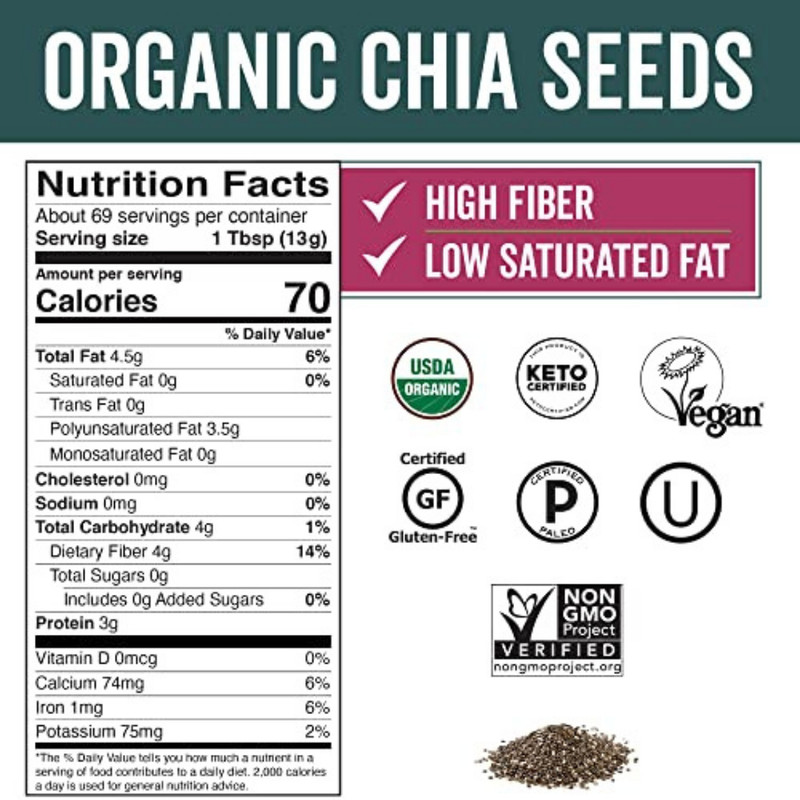 Organic Chia Seeds, 2 Lb, 32 Oz – Plant-Based Omega-3 and Vegan Protein, Gluten gallery