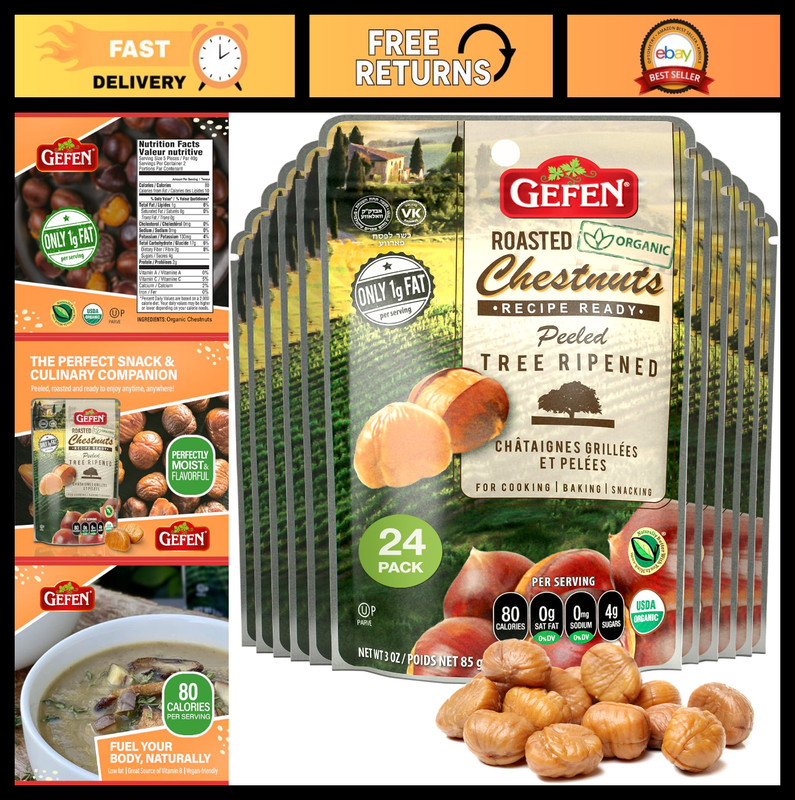 Organic Whole Peeled Roasted Chestnuts 3oz (24 Pack) | Ready to Eat | Gluten Fre