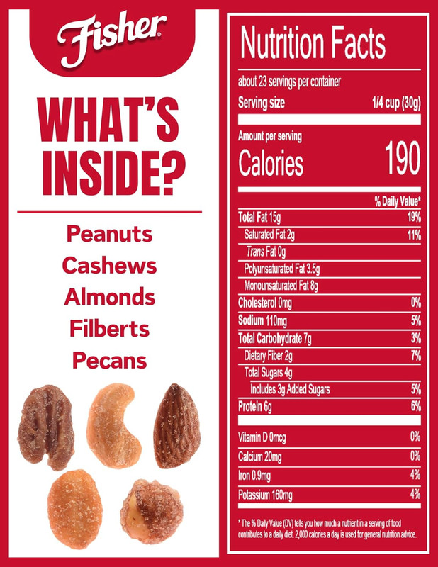 Fisher Snack Honey Roasted Mixed Nuts with Peanuts, 24 Ounces, Peanuts, Cashews, gallery