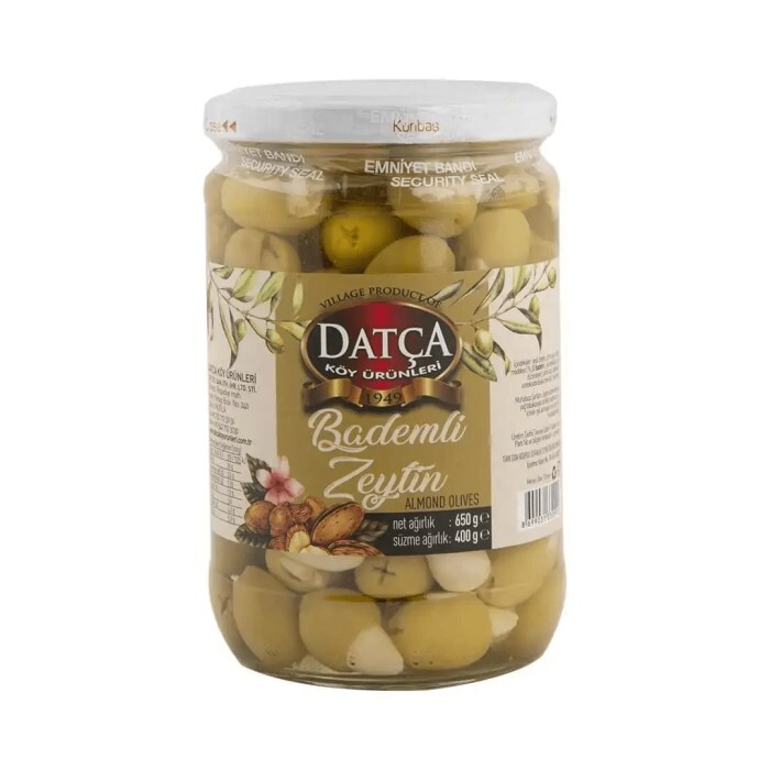 ORGANIC DATCA MEDITERRANEAN ALMOND STUFFED GREEN OLIVE 650 G NON-GMO VEGAN