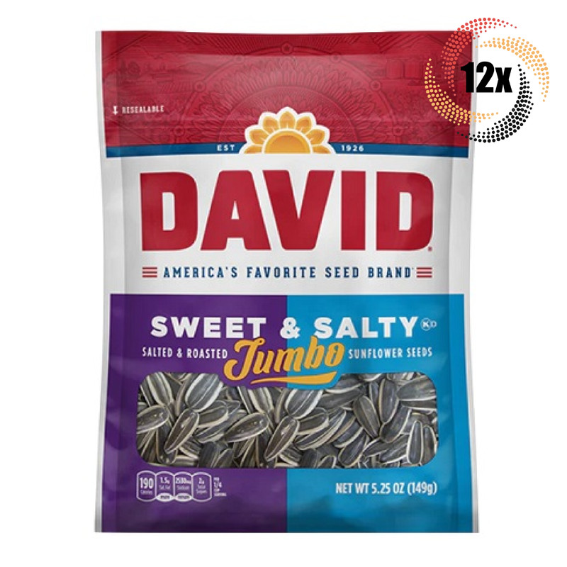 12x Bag David Jumbo Sweet & Salty Sunflower Seed Bag | 5.25oz | Salted & Roasted