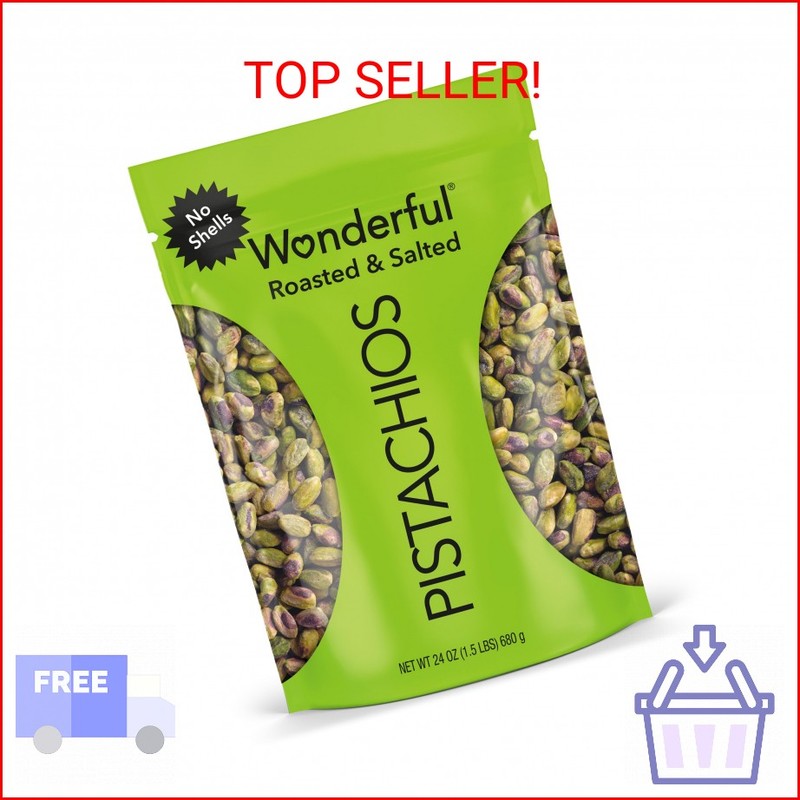 Wonderful Pistachios No Shells, Roasted & Salted Nuts, 24 Ounce Resealable Bag,