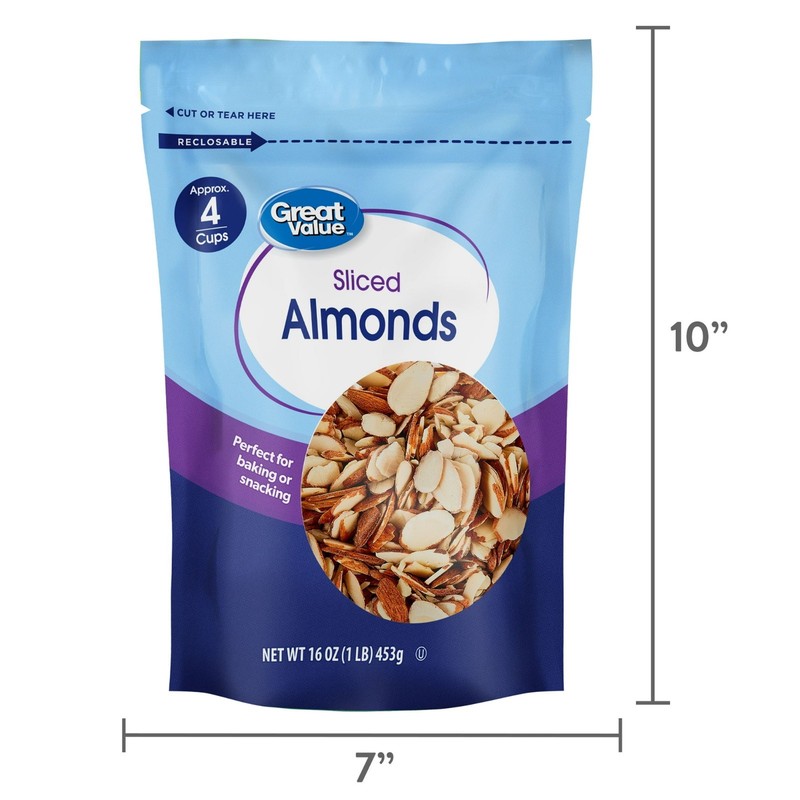 Great Value Sliced Almonds 16 oz Natural Baking Cooking Snack Resealable Bag gallery
