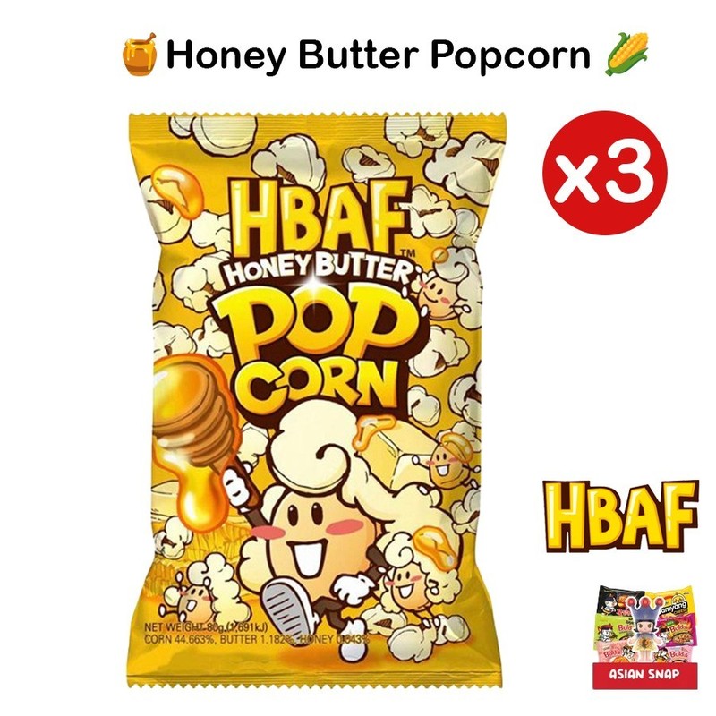HBAF Korean Popcorn Snack 80g x 3 Packs Honey Butter Caramel Cheese Garlic Corn