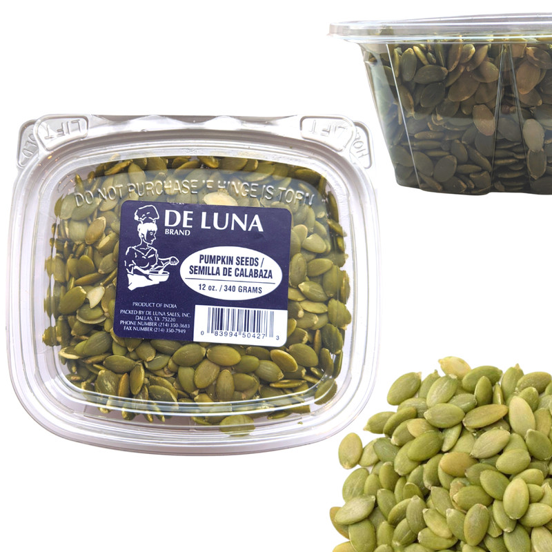 Raw Shelled Pumpkin Seeds 12 oz Container – Deluna – Semilla De Calabaza