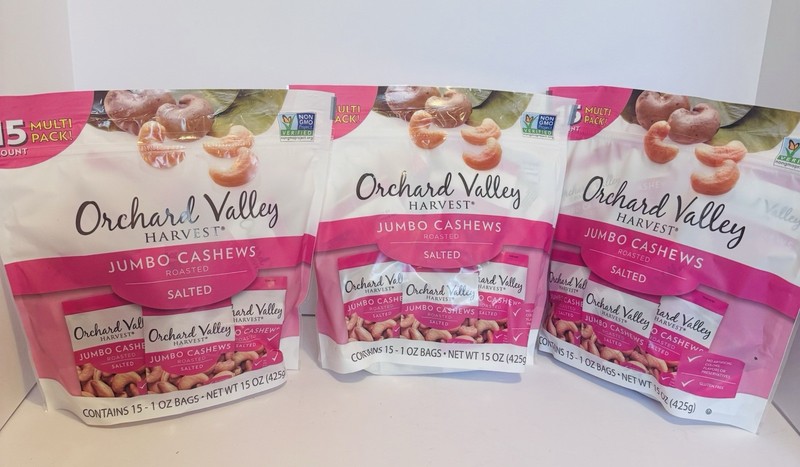Jumbo Cashews Roasted Salted by Orchard Valley. Three 15 Oz Bags. 45 Oz Bags