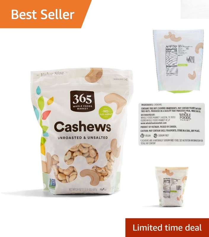 Value Size 24 Ounce Resealable Bag of Gourmet Raw Cashews – & Kosher