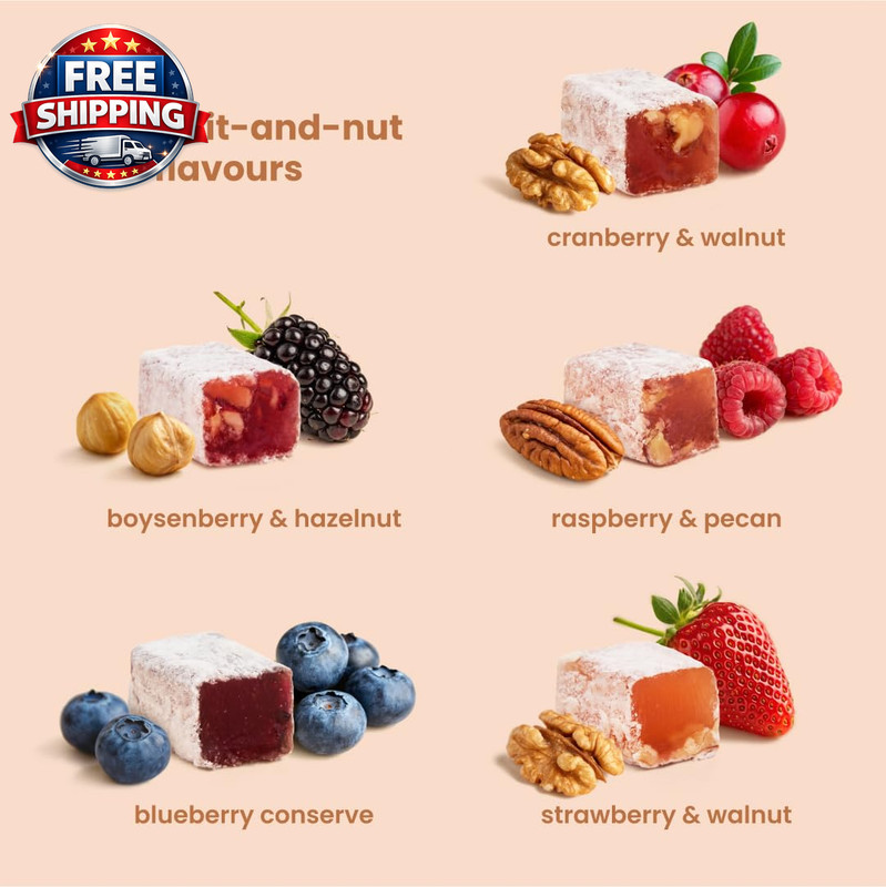 Berry Delights - Assorted Vegan Berry Snack, Gluten Free, Lokum with Nuts Strawb gallery