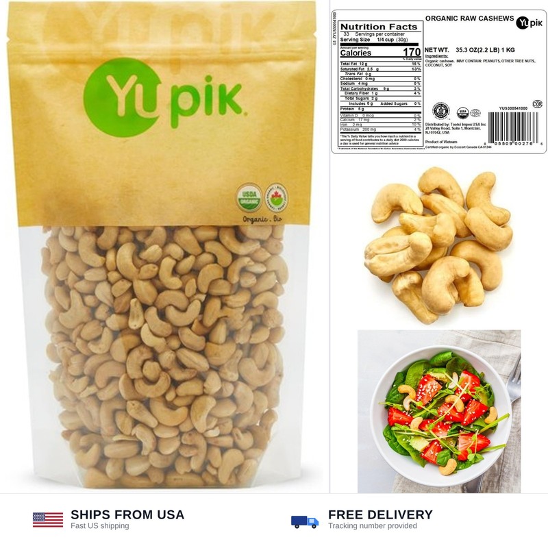 Yupik Organic Raw Cashews, 2.2 lb (35.2 oz), Kosher, Gluten-Free, Non-GMO, Ve…