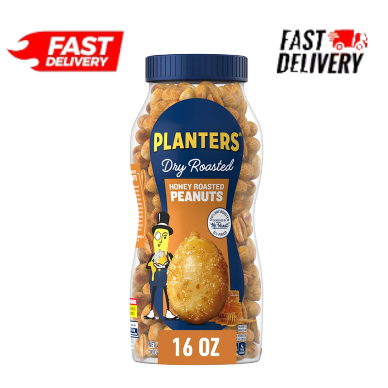 Planters Honey Roasted Peanuts Sweet Salty Snack Protein Kosher Jar 16oz