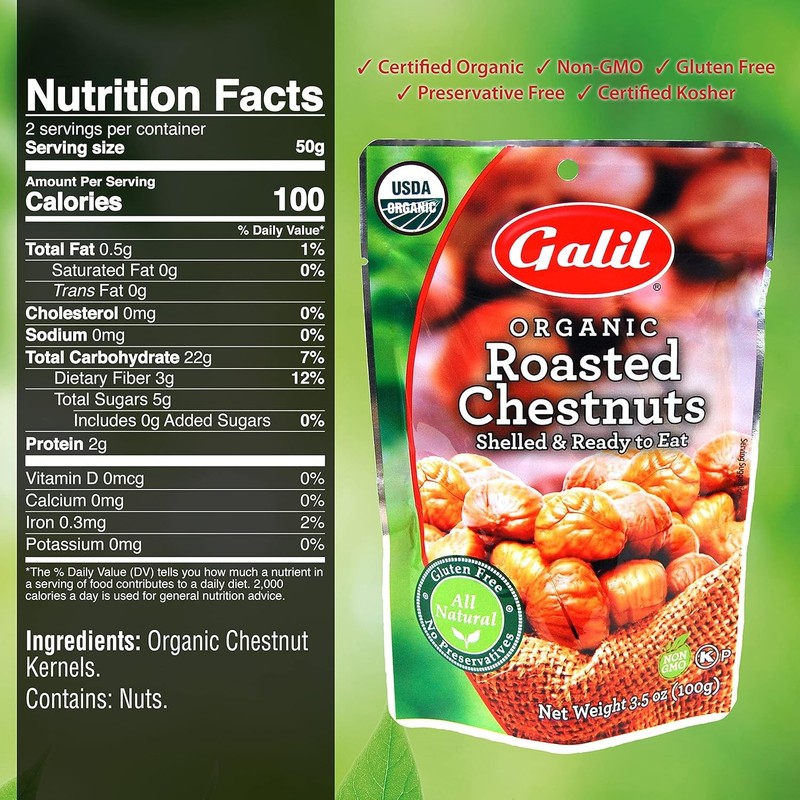 Galil Organic Shelled Roasted Chestnuts, 3.5 Ounce (Pack of 6) gallery