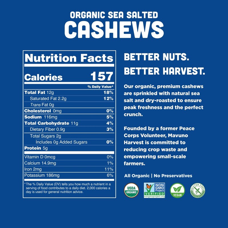 Mavuno Harvest Organic Roasted Cashews with Sea Salt | Dry Roasted Whole Cashew gallery