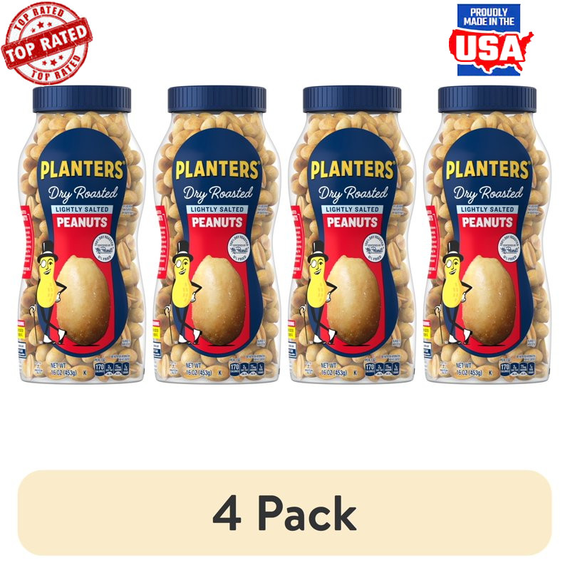 4 Pack 16oz Lightly Salted Dry Roasted Peanuts Healthy Protein Snack New
