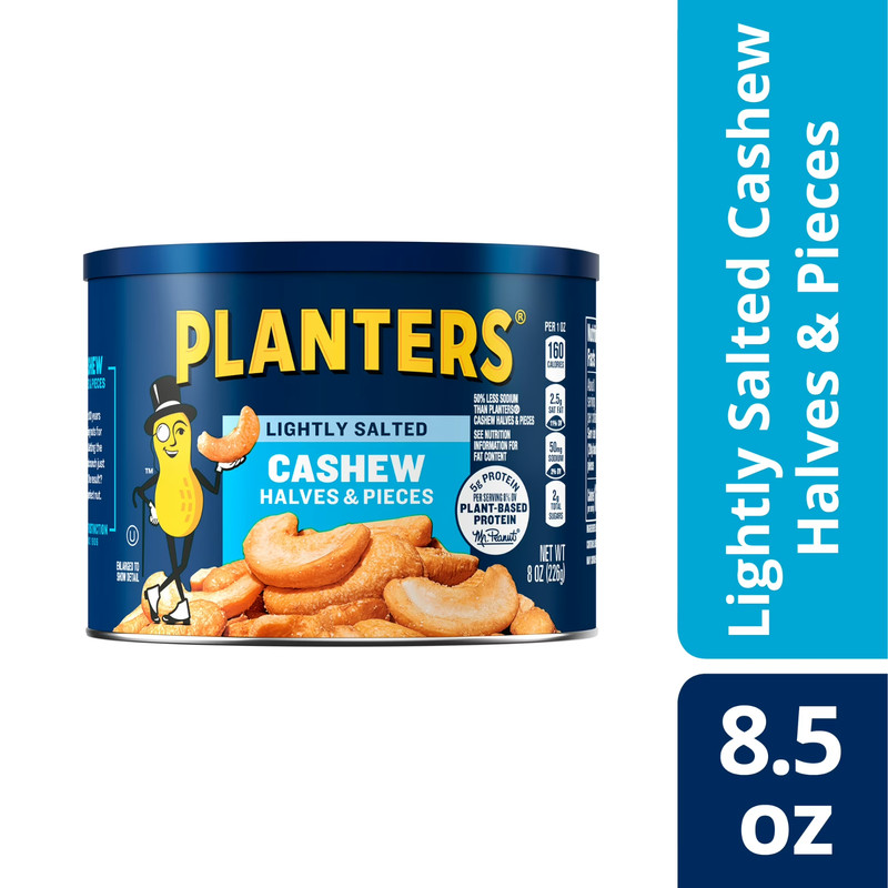 PLANTERS Salted Cashew Halves and Pieces, Party Snacks, Plant-Based Protein