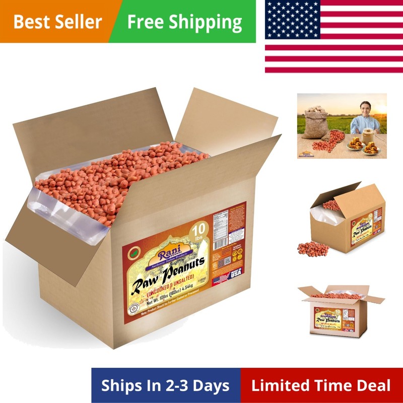 Rani Peanuts, Raw Whole With Skin uncooked, unsalted 10lbs 160oz 4.54kg Box ~...