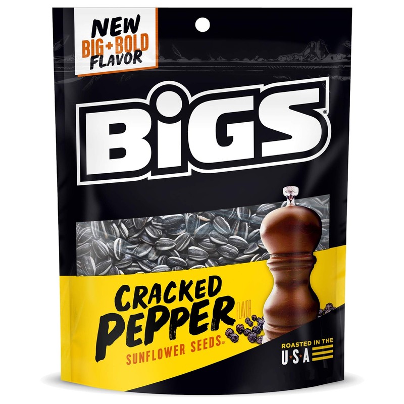 BIGS Sea Salt Cracked Pepper Sunflower Seeds Pack of 12 Keto Friendly Snack