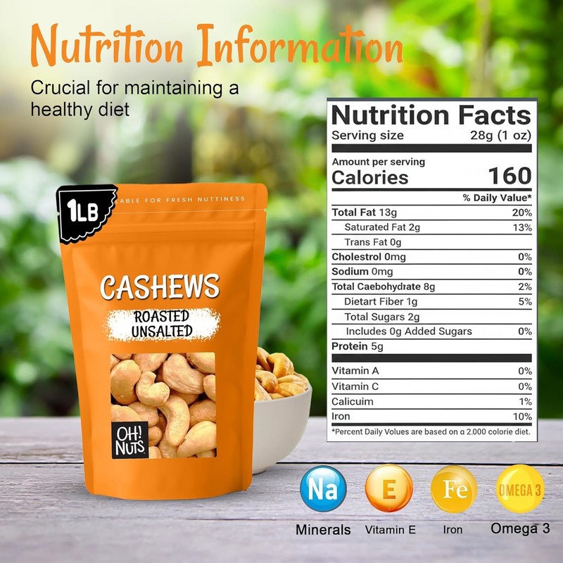 Cashews Roasted Unsalted - 1 lb - Roasted Unsalted Cashews - gallery