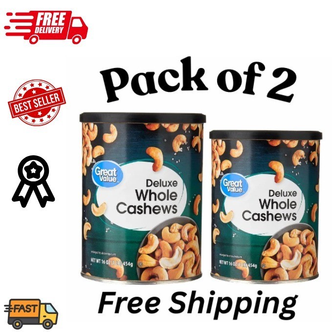 Great Value Deluxe Whole Cashews, Salted, 16 oz 2 Pack