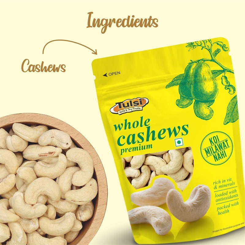 Tulsi Whole Cashews W320 500g | Premium Raw Kaju Nuts | High Protein Dry Fruit gallery