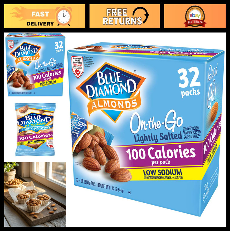 Low Sodium Lightly Salted Almonds – 100 Calorie Snack Packs, 32 Count