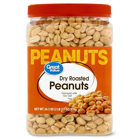 Great Value Dry Roasted Peanuts 34.5 oz Sea Salted Crunchy Snack
