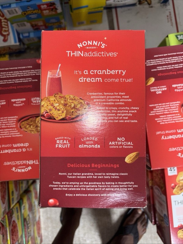 3 Pack – Nonni’s THINaddictives Cranberry Almond Crisps 15 pk.