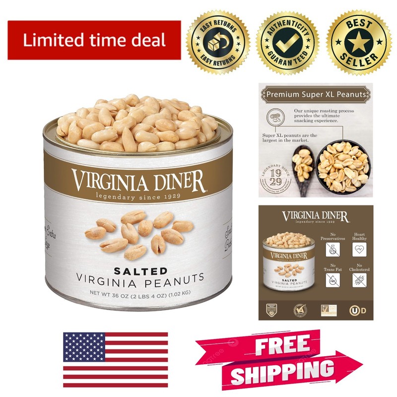 Virginia Peanuts 2.25 lb Tin - All Natural, Lightly Salted, Perfect for Sharing