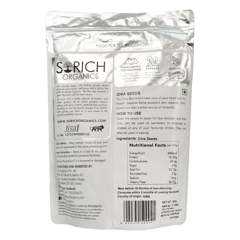 Sorich Organics Chia Seeds Raw For Eating 900gm gallery