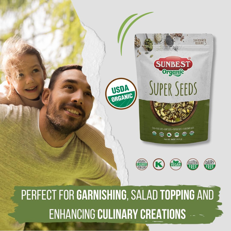 Organic Super Seeds Mix, 2-Pack – Raw Chia, Flax Seed, Hemp, Pumpkin & Sunflower gallery
