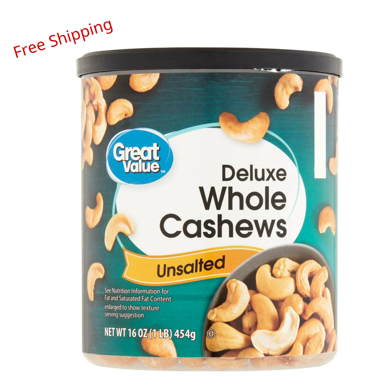 Great Value Deluxe Whole Cashews, Unsalted, 16 oz NEW*****