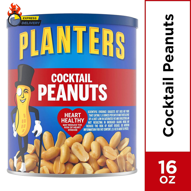 Salted Cocktail Peanuts, Party Snacks, Plant Based Protein 16Oz (1 Canister) gallery