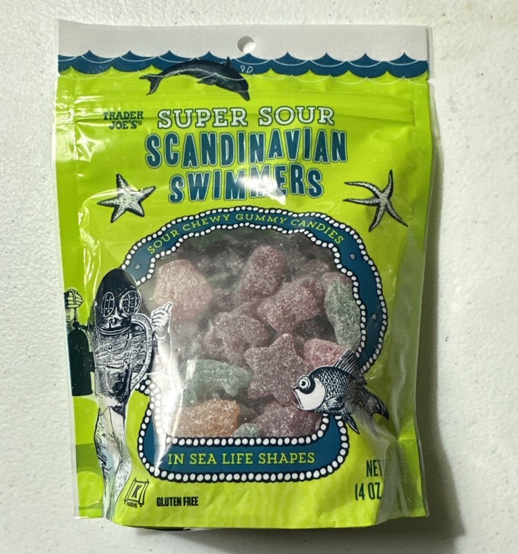 2 Pack Trader Joe's Super Sour Scandinavian Swimmers Gummy Candy Fish 14oz ea gallery