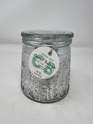 Trader Joes Limited Cedar BALSM Candle 14 Oz Single Wick Glass Jar Silver