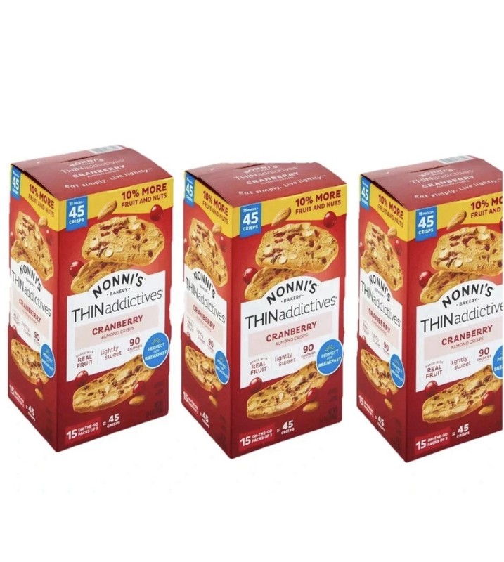 3 Pack – Nonni’s THINaddictives Cranberry Almond Crisps 15 pk.
